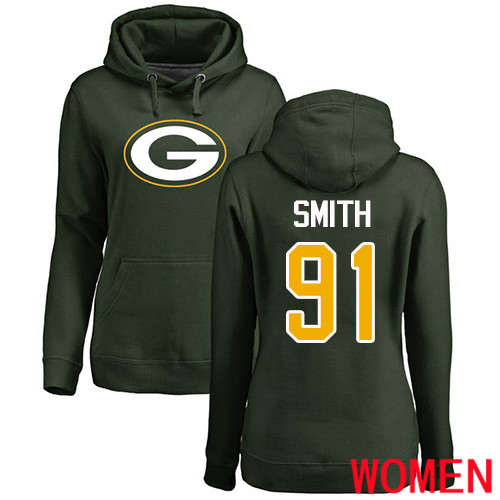 Green Bay Packers Green Women #91 Smith Preston Name And Number Logo Nike NFL Pullover Hoodie Sweatshirts->nfl t-shirts->Sports Accessory
